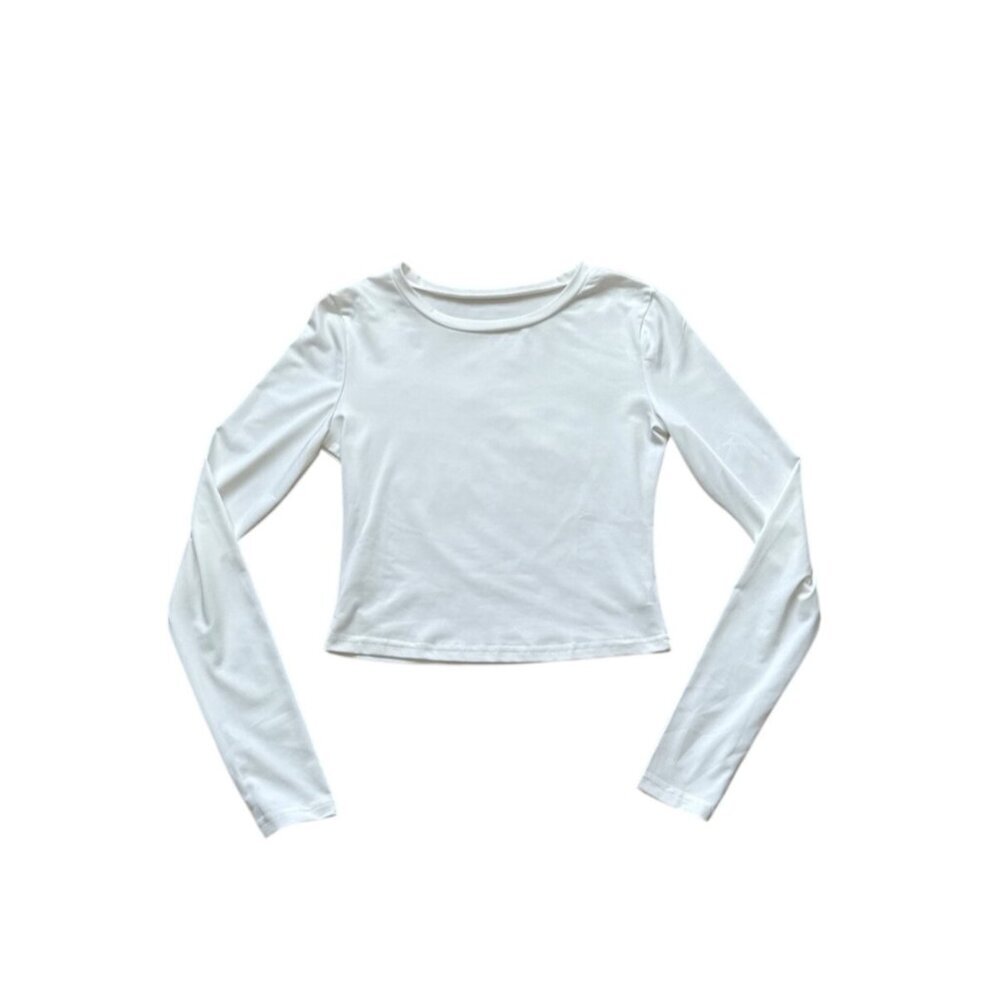 White Long Sleeve Fitted Crop Top Soft Stretch Comfortable Basics